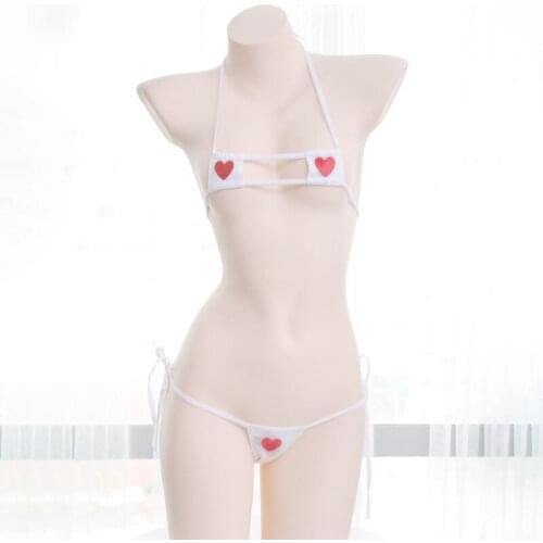 Sexy Heart Embroidery Shimapan Small Bikini Womens Lingerie 2PCS Set Bra & Panties Set Cute Exotic Apparel White