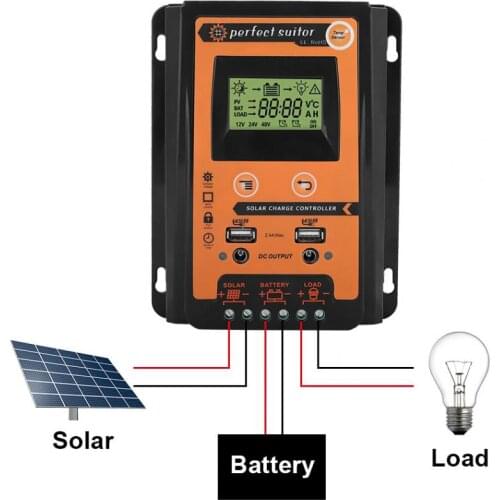 30A 50A 70A MPPT PWM Solar Charge Controller 12V 24V Dual USB Solar Regulator with Big LCD IP32 PV Battery Controller Load Timer