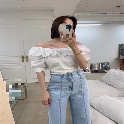 Small Fresh Ruffled Short Square Collar Shirt Blouse
