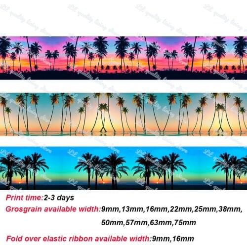 Hawaii tree printed grosgrain ribbon DIY hairbows handmade materials Clothing accessories jewelry wedding package 50 yards