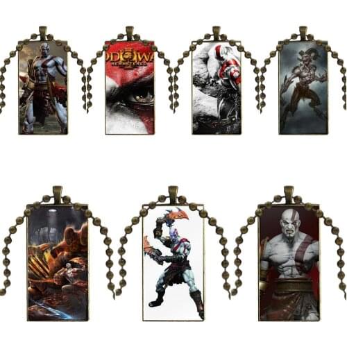 Kratos God Of War Iii Design Fashion Vintage Glass Women Rectangle Necklace Pendants For Men Women
