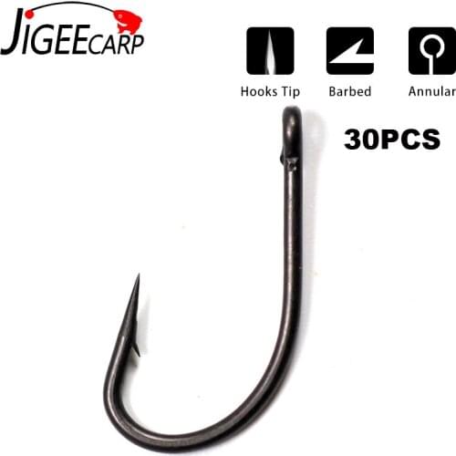 JIGEECARP 30pcs High Carbon Steel Barbed Popup Carp Hook A Matt Black Coated Needle Curve Carp Fishing Hook #2 #4 #6 #10