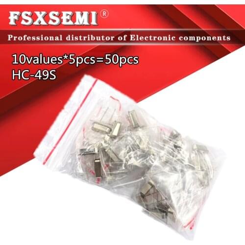 10Values X5pcs=50pcs HC-49S Crystal resonator Kit 6M 8M 10M 11.0592M 12M 16M 24M 24.576M 25M 40M quarz-resonator crystal