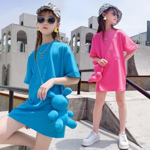 Summer dress for girls Clothing Casual Cartoon girls dresses with Chain Rabbit doll kids dresses 4 6 8 10 12 14 years teens girl