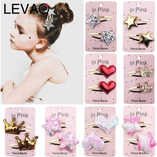 Levao 2PCS/Set Lovely Childrens Series Hair Clips Sequins Barrettes Alloy Pins Grips Accessories For Girls HeadWear