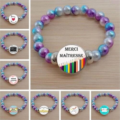 Maitresse ABC French Glass Cabochon Bead Bracelet Teacher Gift