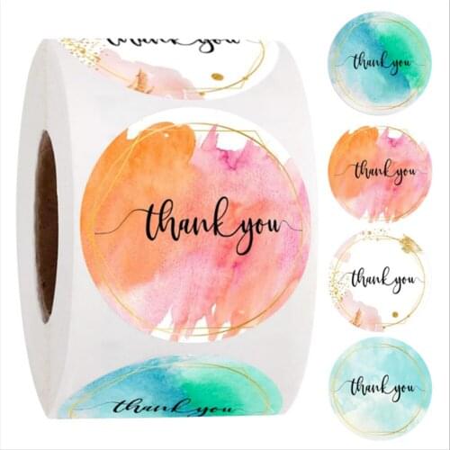 500 Pcs/roll Water Color Thank You Stickers Seal Labels Hand made Gift or Wedding Label for Envelope Supplies Decoration Sticker