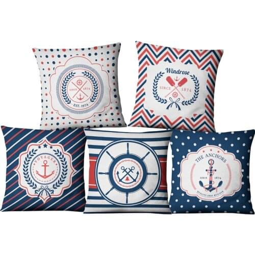 Navigation Stripe Nautical Anchor paddle Linen Marine Pillow Cushion CoverSofa Piaochuang Pad Home Decoration Pillowcase