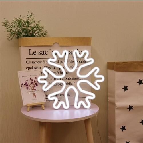 Led Neon Night Light White Snowflower Neon Sign for Room Home Party Wedding Christmas Decoration Xmas Gift Neon Lamp