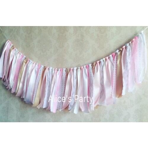 New Wedding Party Decorations White Lace Bunting Rag tie Banner Bridal Shower Party Photography Props Bedroom Hanging Decor Flag