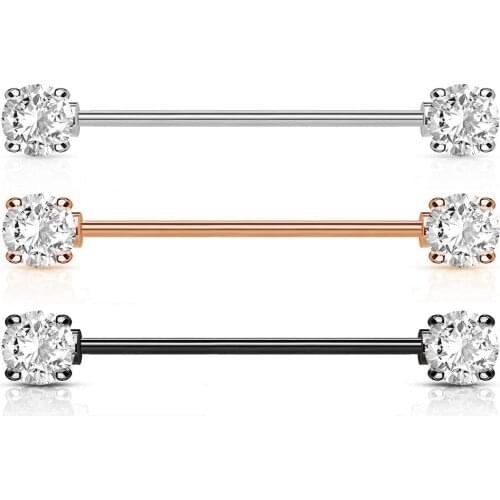 JFORYOU Round CZ Crystal Industrial Barbell Piercing in 316L Surgical Steel 1 3/8 Inch 35mm Length