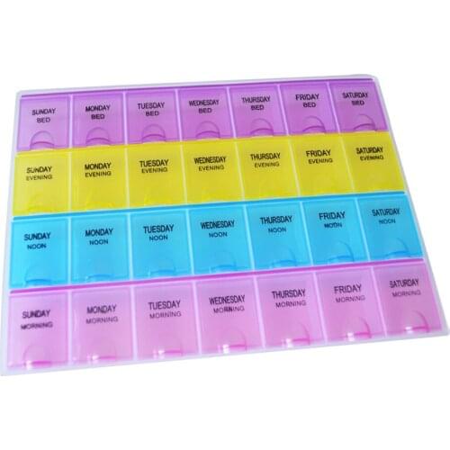 Simplely 7 Days Weekly Pill Medicine PVC Box 28 Compartments Storage Case Household Splitters Healthy Care For Illness People