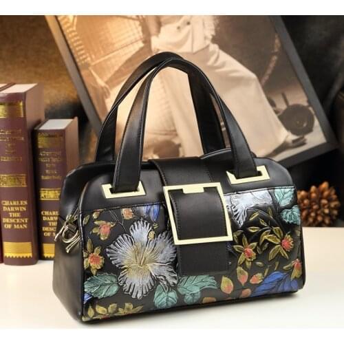 Luxury Fashion Leather Women Handbags Embossed Flower middle-aged mother Protable Boston Bag Casual Shoulder Messenger Bags