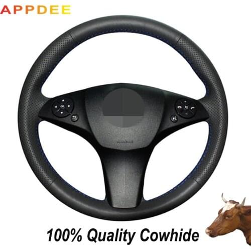Hand-stitched Black Genuine Leather Steering Wheel Cover for Mercedes-Benz CLS 280 300 350 500 GLK 300 2008-2010 C180 C200 C350