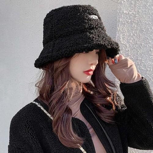 New Women Winter Fluffy Plush Bucket Hat Lady Warm Faux Fur Teddy Bear Fisherman Cap