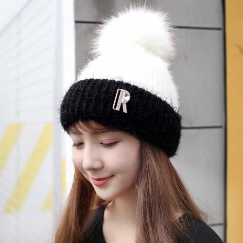 Hats ladies curled woolen color matching warm knitted hats Korean cold-proof hats knit hat gorros mujer invierno beanie