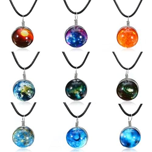 Shellhard Fashion Unisex Dreamy Glass Ball Star Universe Galaxy Pattern Pendant Necklace Colorful Charms Chain Luminous Jewelry