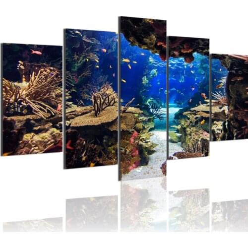 Tropical Fish Reef Ocean 5 Panels HD Canvas Painting Posters Wall Art Print Pictures Living Room Interior Home Decoration Frame