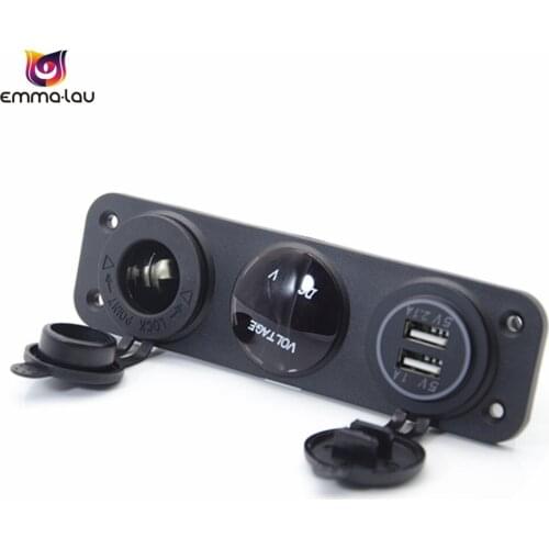 Waterproof 12V 24V Car Charger Cigaretter Lighter Dual USB Socket Adapter LED Digital Display Voltmeter Panel For Boat Vehicles