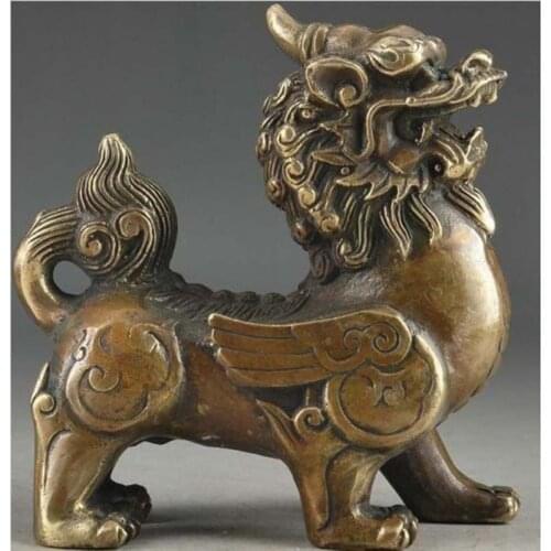 Oriental Handcarved Brass Exorcism Kirin Gather wealth Brave troops pixiu statue