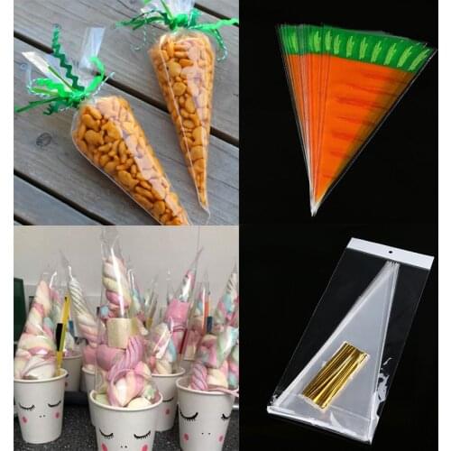 WEIGAO 20/50Pcs Clear Cellophane Candy Cones Sack Cookies Storage Bag Plastic Gift Bags for Easter Decoration Happy Easter Favor