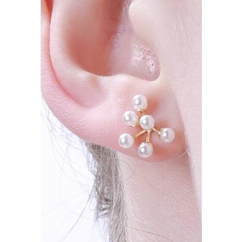 925 Sterling Silver Jewelry Fashion Geometric Post Stud Earrings Freshwater Pearl Wedding Bridal Earrings For Women Girls Gifts
