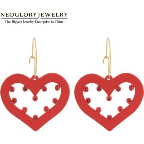 Neoglory Brand Trendy Heart Shape Enamel Drop Earrings For Women Symbols Of Love Enamel Circle Earring Gift For Lover & Mother
