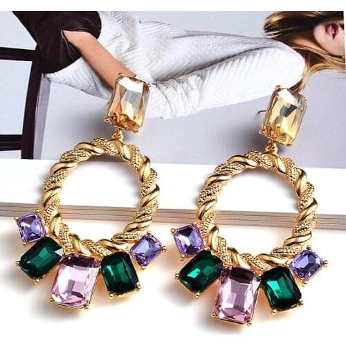Summer Crystal Earrings For Women Vintage Gem Stone Dangle Statement Earrings Fashion Jewelry Party Gifts Wholesale