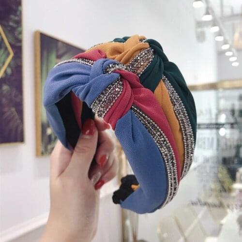 Fashion Crystal Knot Vintage Sequin Hair Hoop Wide Hairband Womens Shiny Patchwork Bow Cross Headband