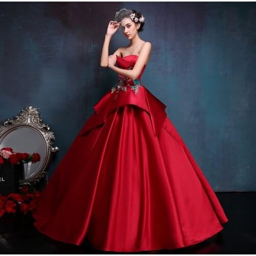 100% real luxury red embroidery flower waist satin medieval dress Renaissance gown queen Victorian Belle Ball gown