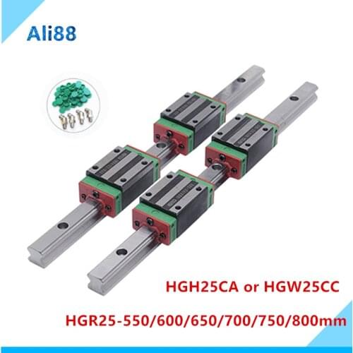 2pc HGR25 HGH25 Square Linear Guide Rail width 25mm +4pc Slide Block Carriages HGH25CA/flang HGW25CC CNC Router Engraving