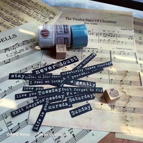 20 PCS Vintage English TN Black Words Letters Material Stickers Retro Daily\Weekly\Monthly\Program DIY TN JunkJournal Stickers