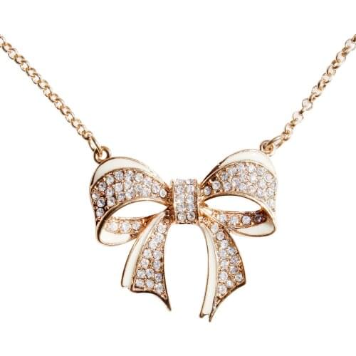 2020 New Fashion Trendy Rhinestone Bowknot Pendant Necklace for Women Girls Long Sweater Chain Patry Jewelry Gift