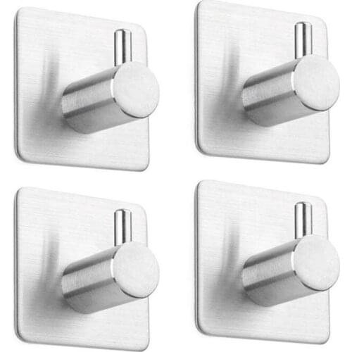 4 Pcs Self Adhesive Hooks, Max 8kg Towel Rail, Hat Towel Robe Coat Stick-up Stainless Steel Hanger for Kitchen Bathrooms Lavator