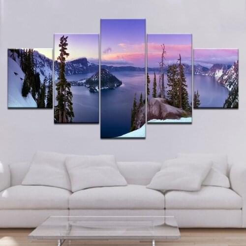 5 Panel Nature Landscape Painting Snow Mountain Lake Scenery Wall Art Picture Home Decoration Living Room Canvas Print Unframed