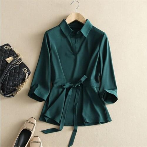 Ladies Summer Chiffon Casual Blouses Polo-Neck Women Lacing Shirts Solid Color Bow Knot Thin Waist Blusas Fashion Tops MM0503