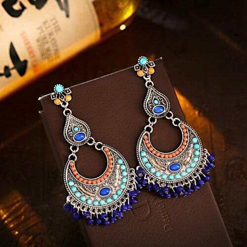 Gypsy Afghan Jewelry Retro Ethnic Indian Jhumka Small Beads Tassel Alloy Carved Water Drop Earrings For Women Oorbellen Brincos