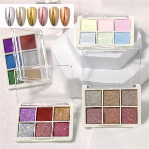 6 Colors Holographics Laser Aurora Solid Mirror Nail Glitter Powder Nails UV Gel Polish Pigment Nail Art Decorations Accessories