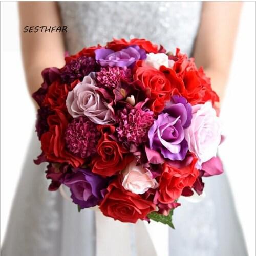 Hot Red Wedding Bouquets Artificial Foam Flowers Foam Roses For Wedding Arrangement Bridal Bouquet SPH051