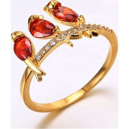 Hot Fashion Jewelry Size 6/7/8/9 Womens Yellow Gold Color Birds Crystal Rings Wedding Party Gift R006