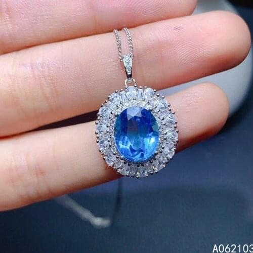 KJJEAXCMY fine jewelry 925 Sterling Silver inlaid natural Blue Topaz Womens Fashion elegant gem pendant Necklace support test