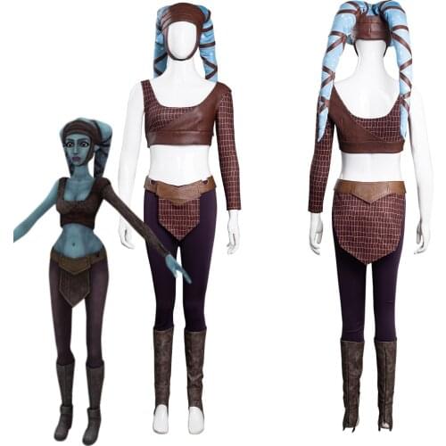 Aayla Secura Cosplay Costume Star Aayla Secura Uniform Top Pants Full Suit