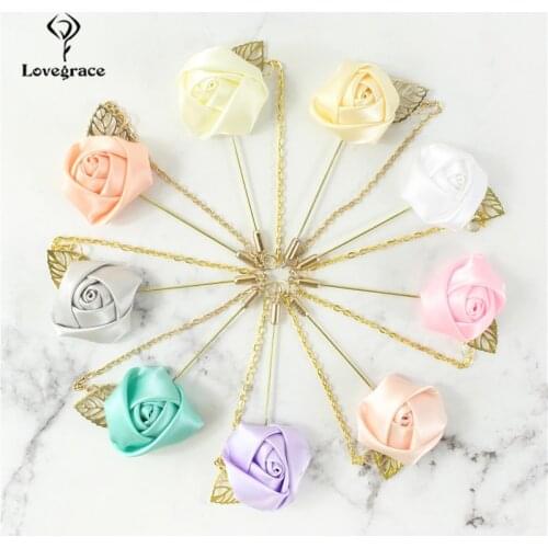 Lovegrace Boutonniere Wedding Corsages and Boutonnieres Flowers Silk Rose Gold Decor Boutonniere Mariage Red Wedding Corsage Pin