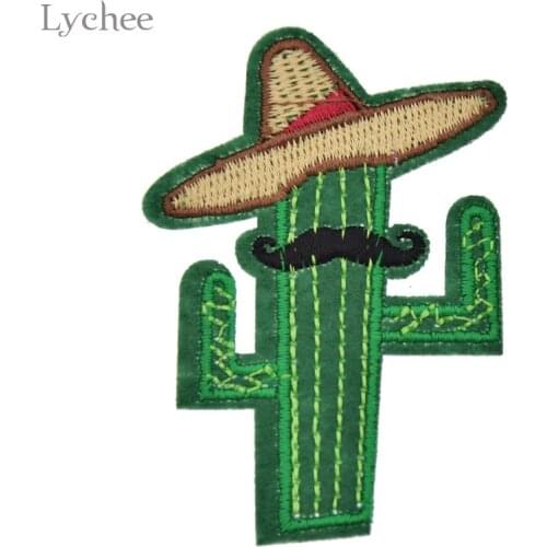 Lychee Life DIY Embroidered Cactus Patch Iron On Patches For Clothing Embroidery Patch Fabric Sticker For Clothes Jeans Decor