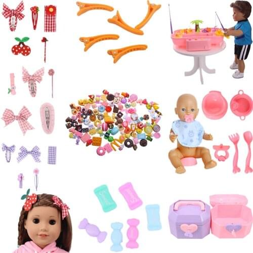 Doll Headwear Set Latest Fashion Hairpin & Dim Sum Toy And Rice Bowl Set Accessories Doll Toys For 18 Inch Dolls Girls Toy Gift