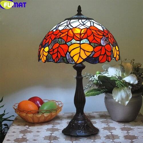 FUMAT Bedside Table Lamps For Bedroom Tiffany-style Grape Flower Color Stained Glass Shade Home Art Deco Mariage Lights Bar Lamp