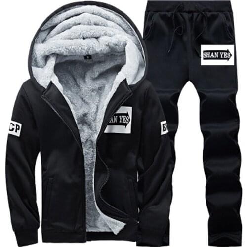 New Winter Warm Tracksuits Men Sets Jacket Sold Zipper Hoodie Jogger Sportswear Velvet Parkas Top Pants