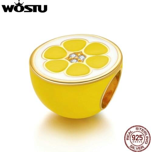 Wostu Fresh Lemon Oxidized CZ Charm for Original Silver Bracelet & Bangle 925 Sterling Silver DIY Jewelry Bracelet SCC1590