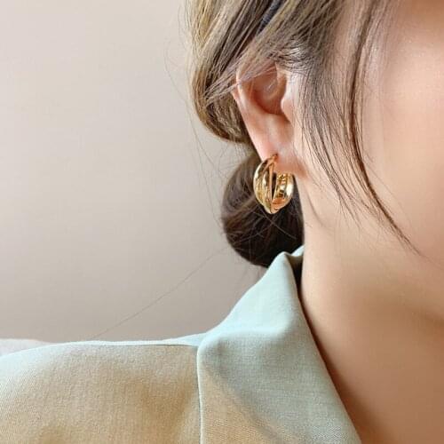 OLIRAFT 2021 Fashion Round Hoop Earrings for Women Vintage Gold Color Wedding Party Statement Geometric Earrings Jewelry Gift