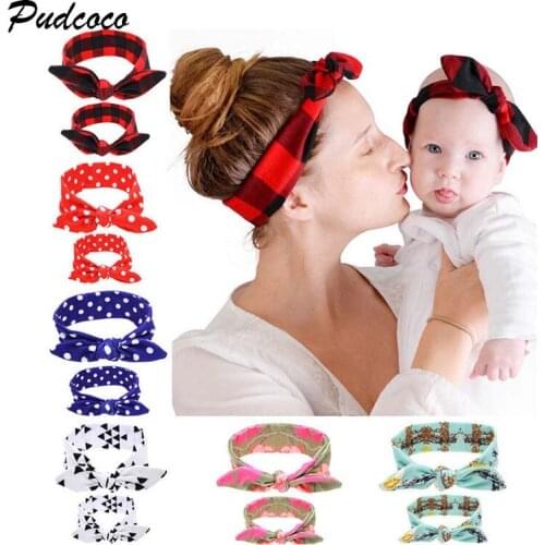 2pcs Women Ladies Kids Matching Headband 2019 New Floral Bow Dot Elastic Turban Twisted Knotted Hair Band Headband Cute